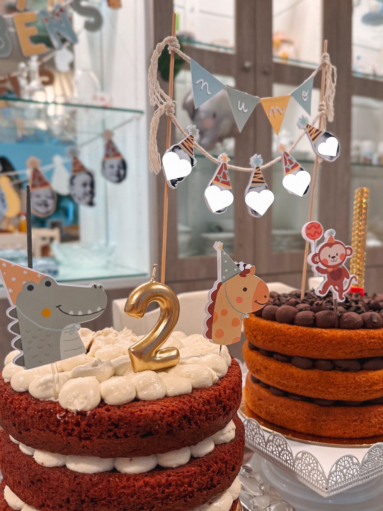 Animais em festas | Topo de bolo bandeirolas + carinhas