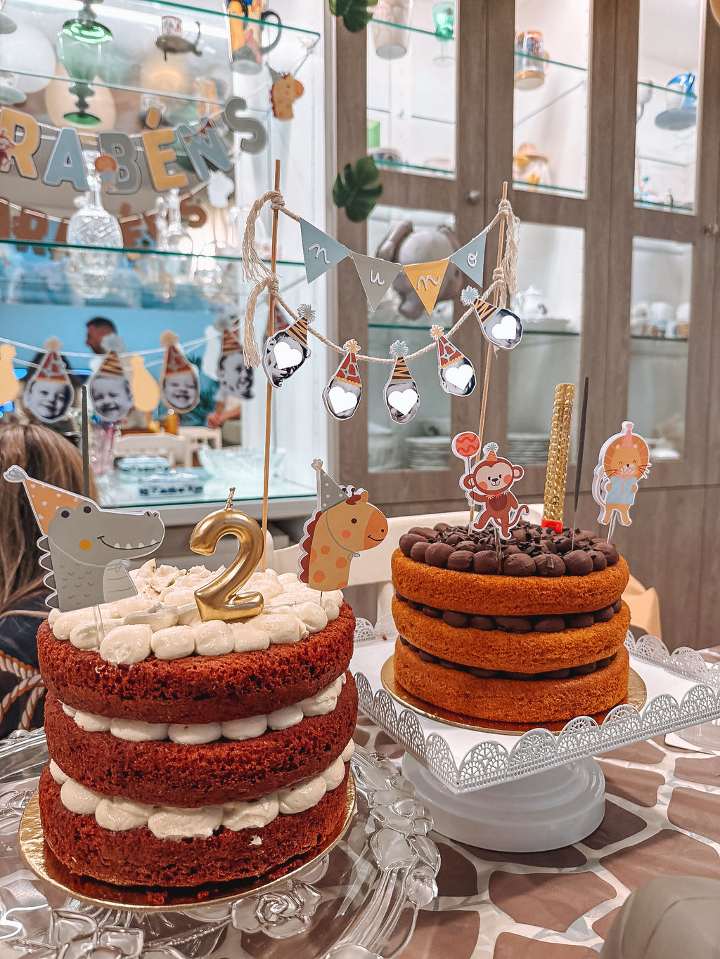 Animais em festas | Topo de bolo bandeirolas + carinhas