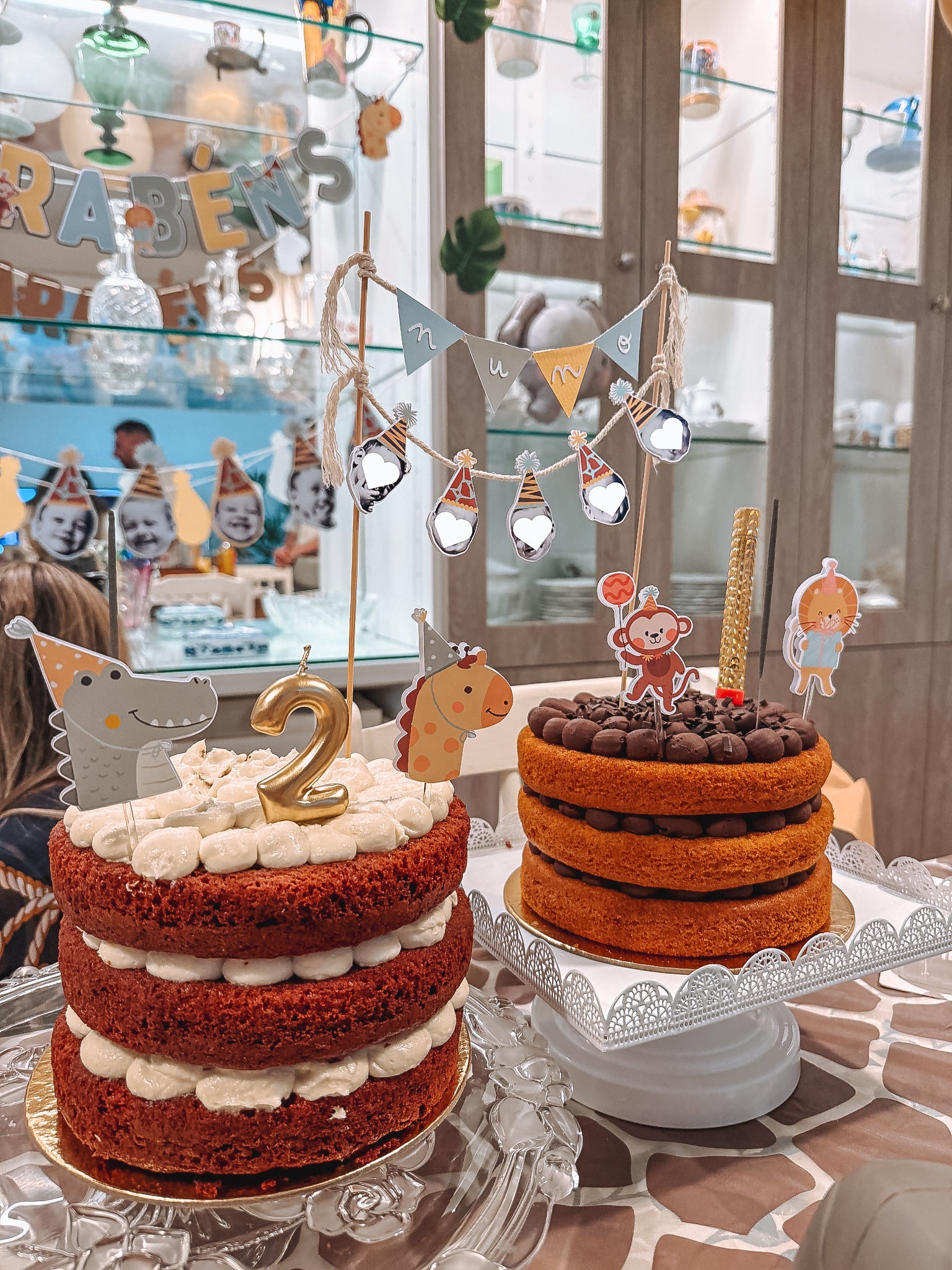 Animais em festas | Topo de bolo bandeirolas + carinhas