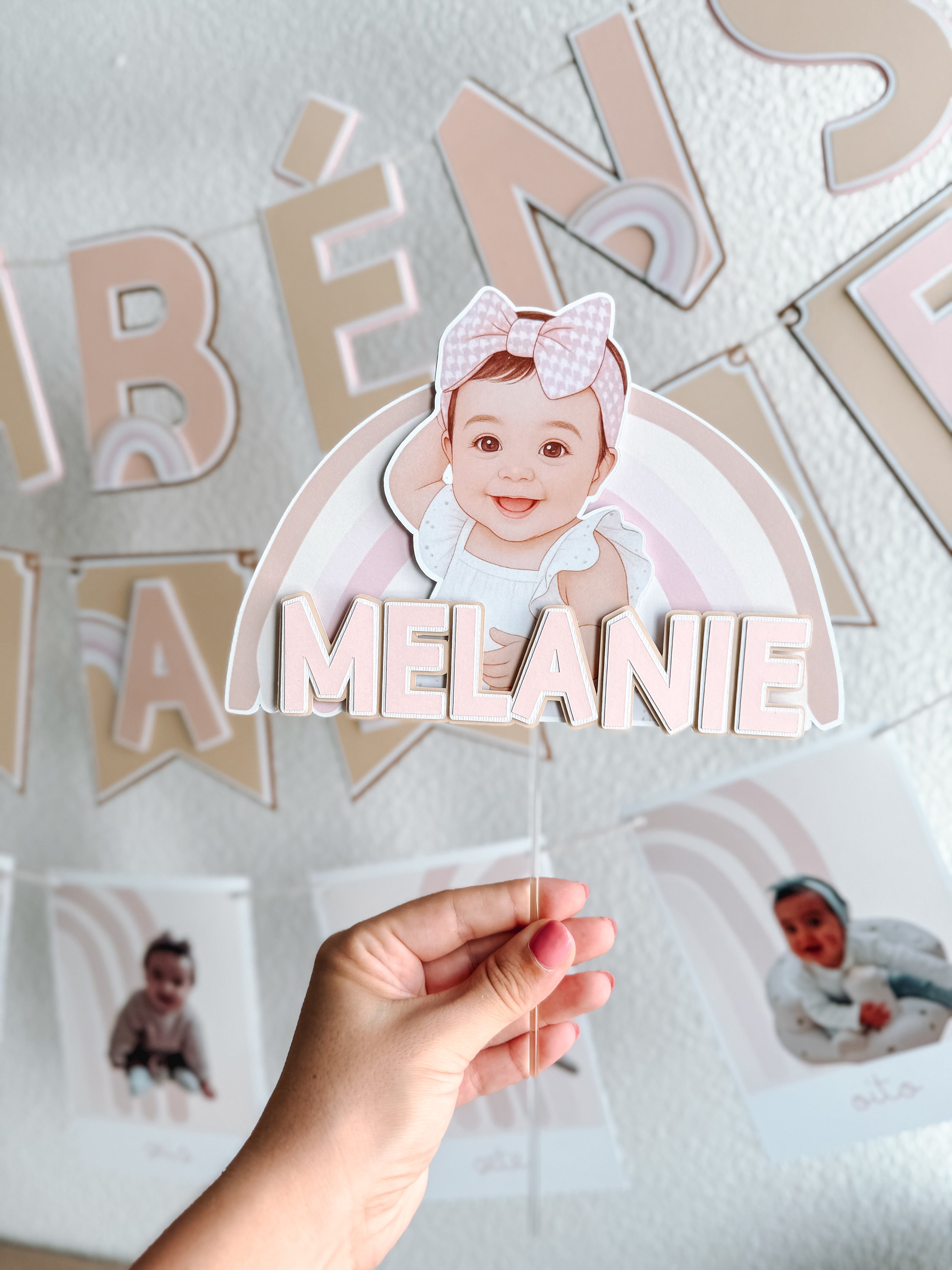 Arco íris nude | Topo de bolo premium + boneca