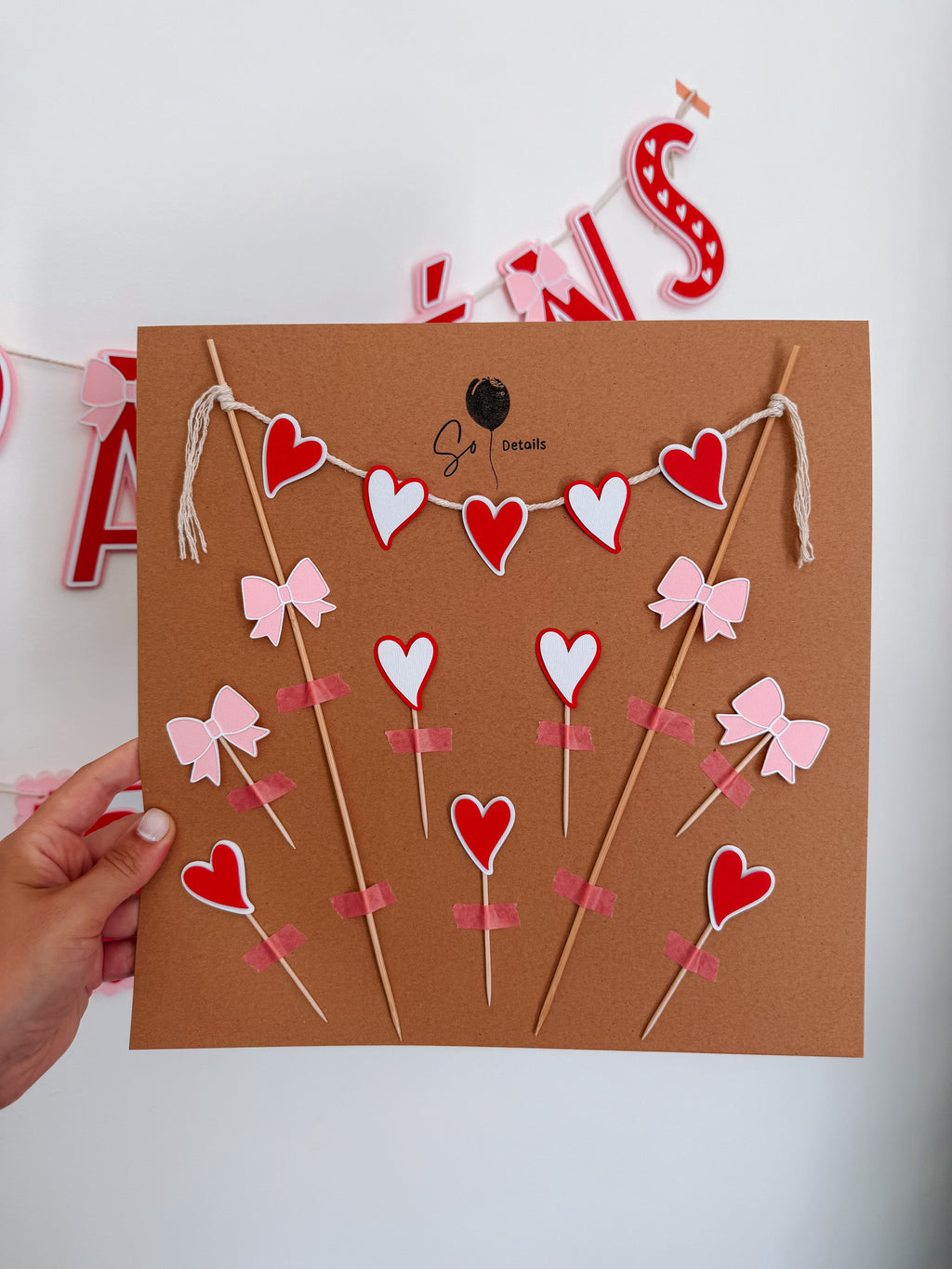 Corações e laços | Mini toppers tema