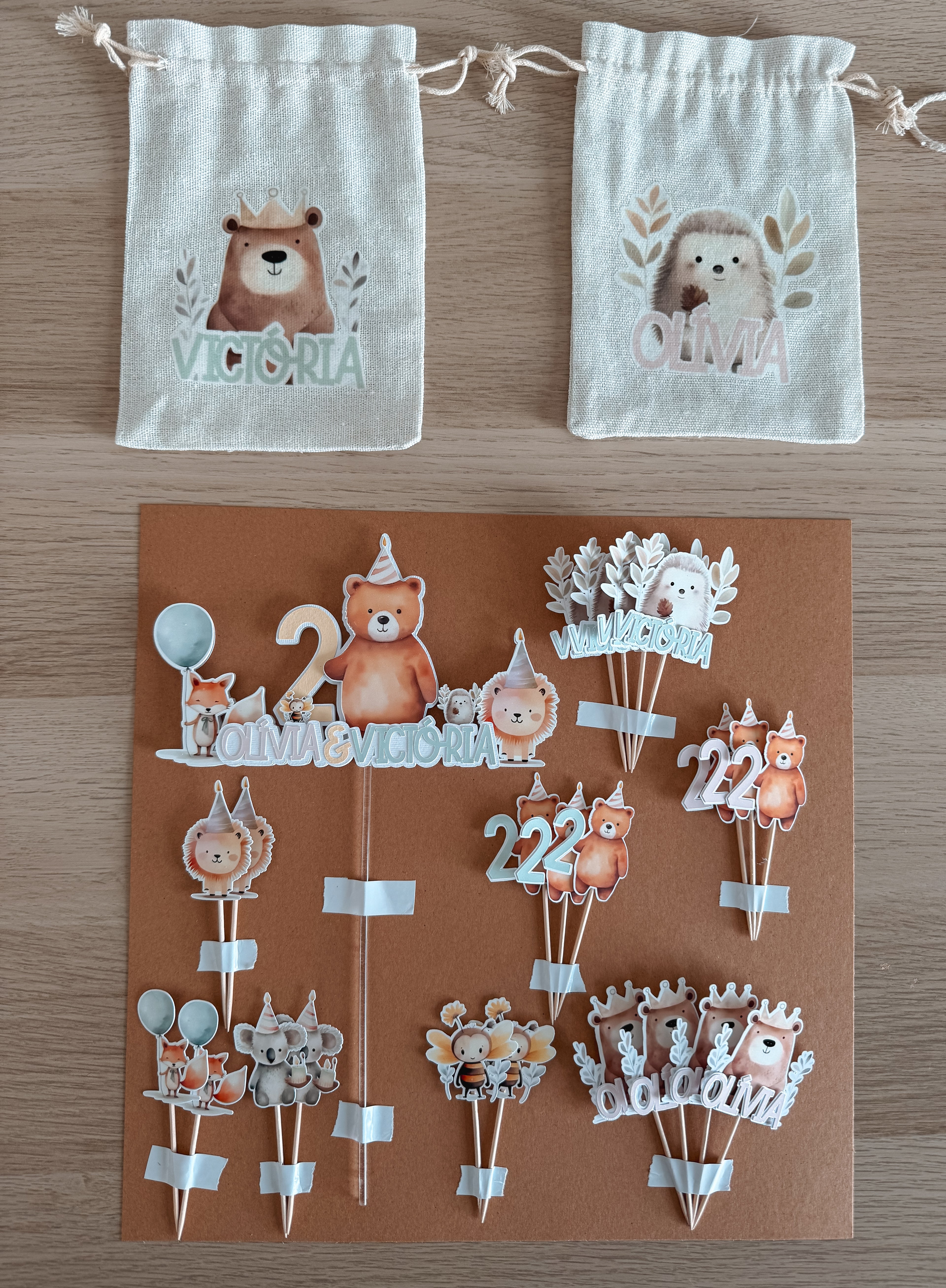 Animais fofos em festa | Mini toppers tema