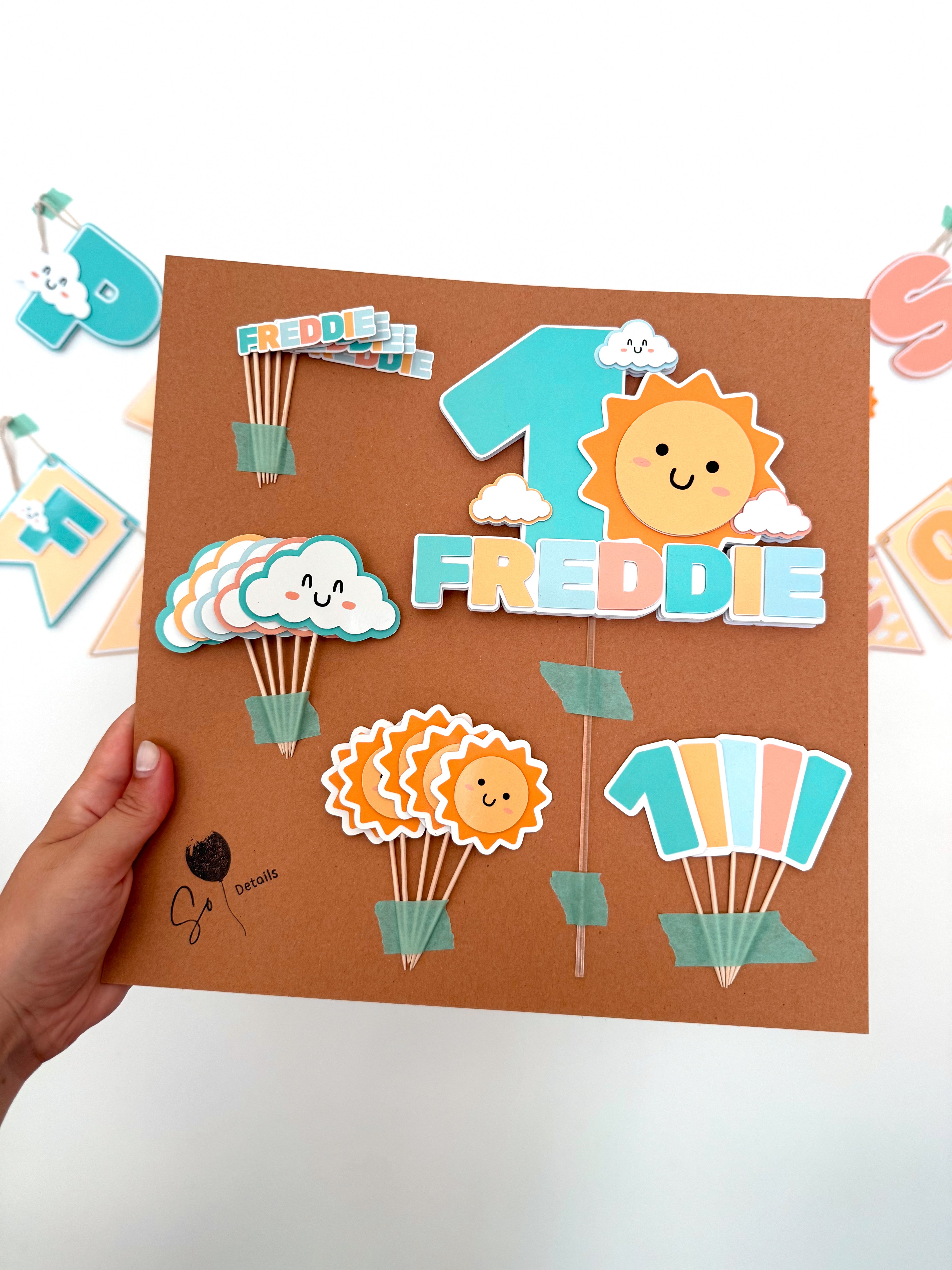 Sol e núvens fofinhos | Mini toppers tema